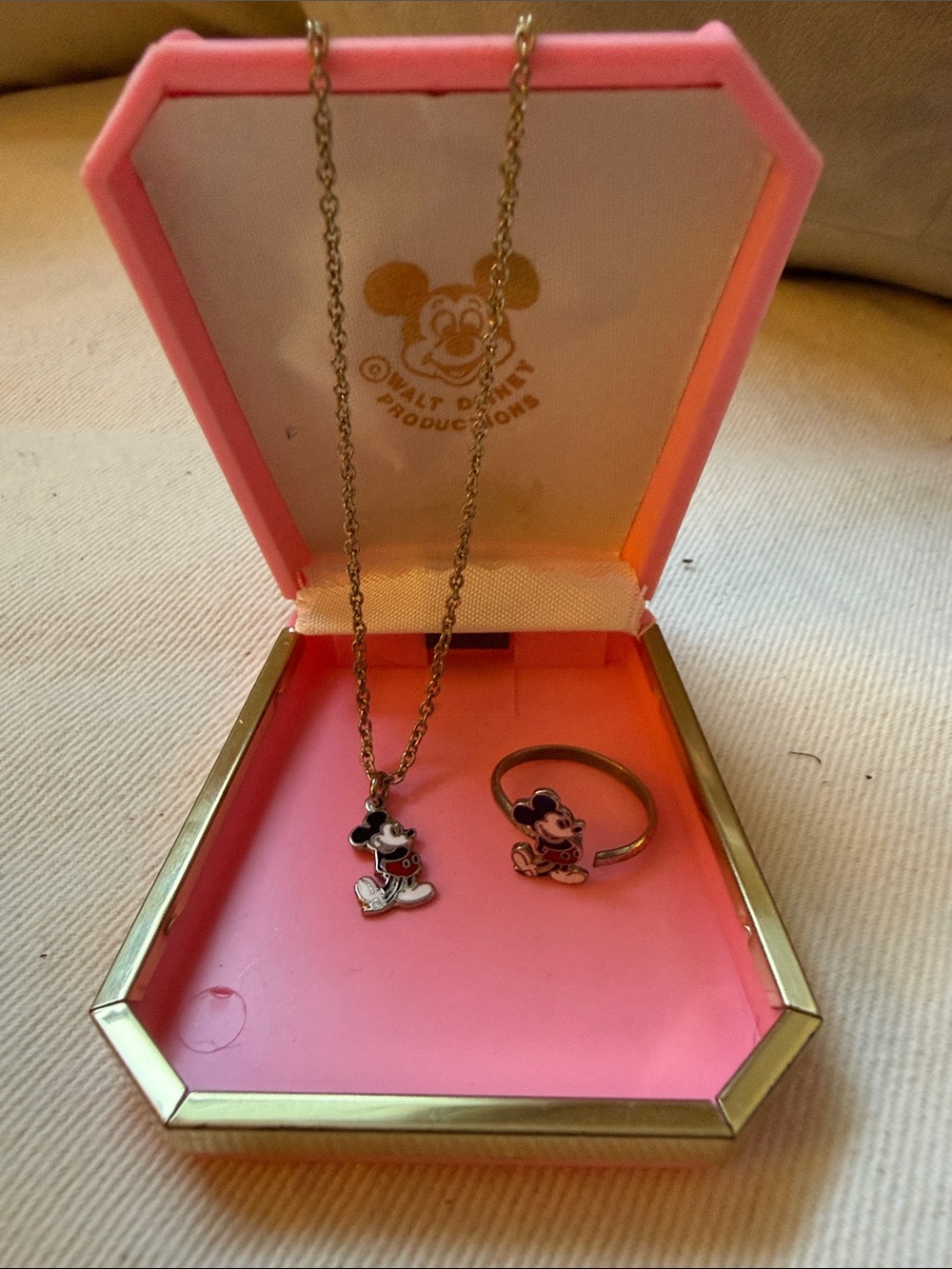 Vintage Disney Mickey Mouse Enamel Necklace and Ring Set